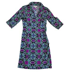 Jude Connally Purple‎ Geometric 3/4 Sleeve Collared Dress Women's Small
